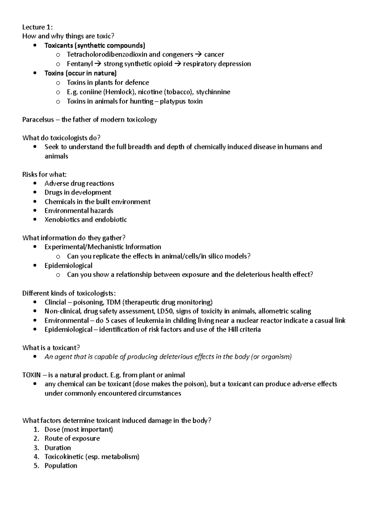 Toxicology lecture notes pcol3011 - summarised - Lecture 1: How and why ...