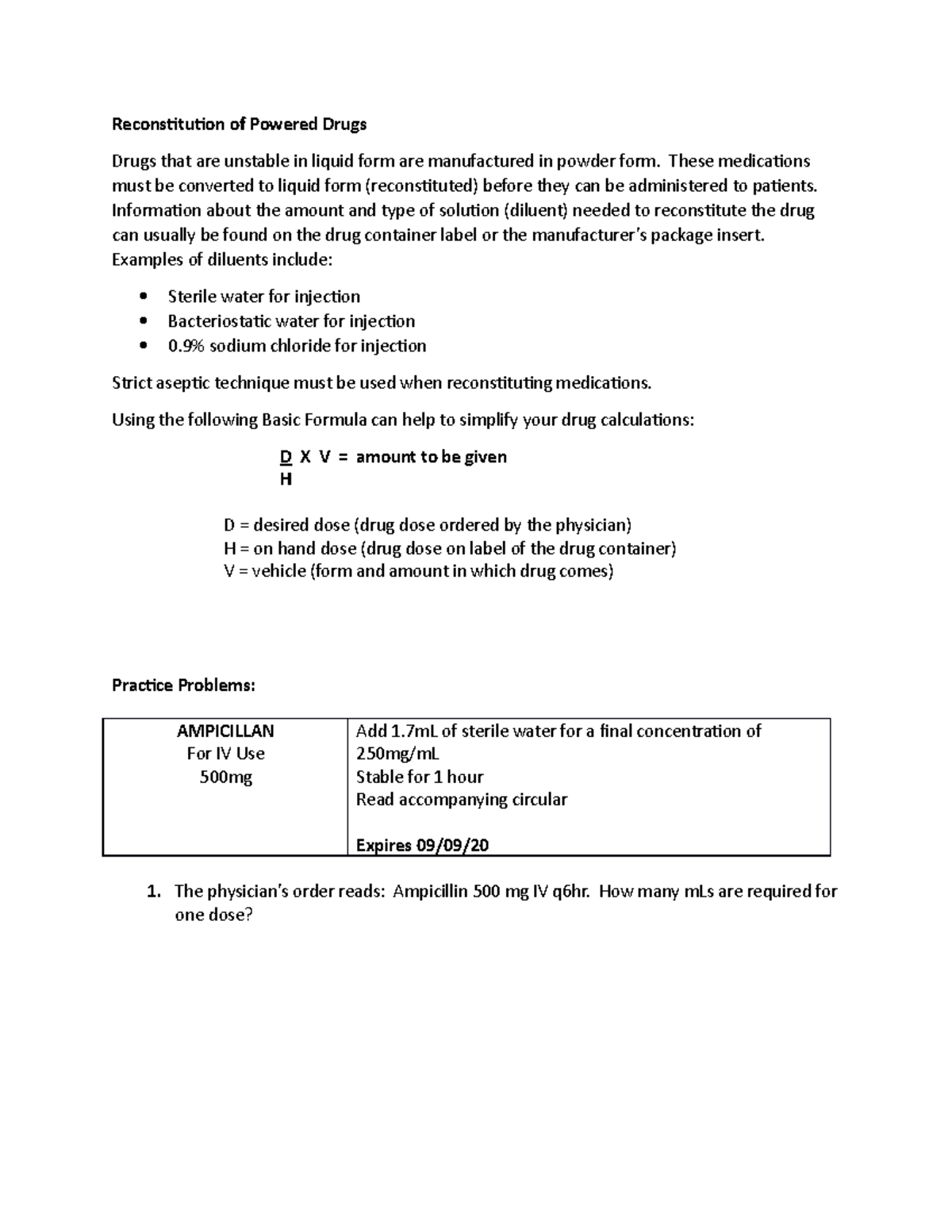 Reconstitution of Powered Drugs 2022 - Reconstitution of Powered Drugs ...