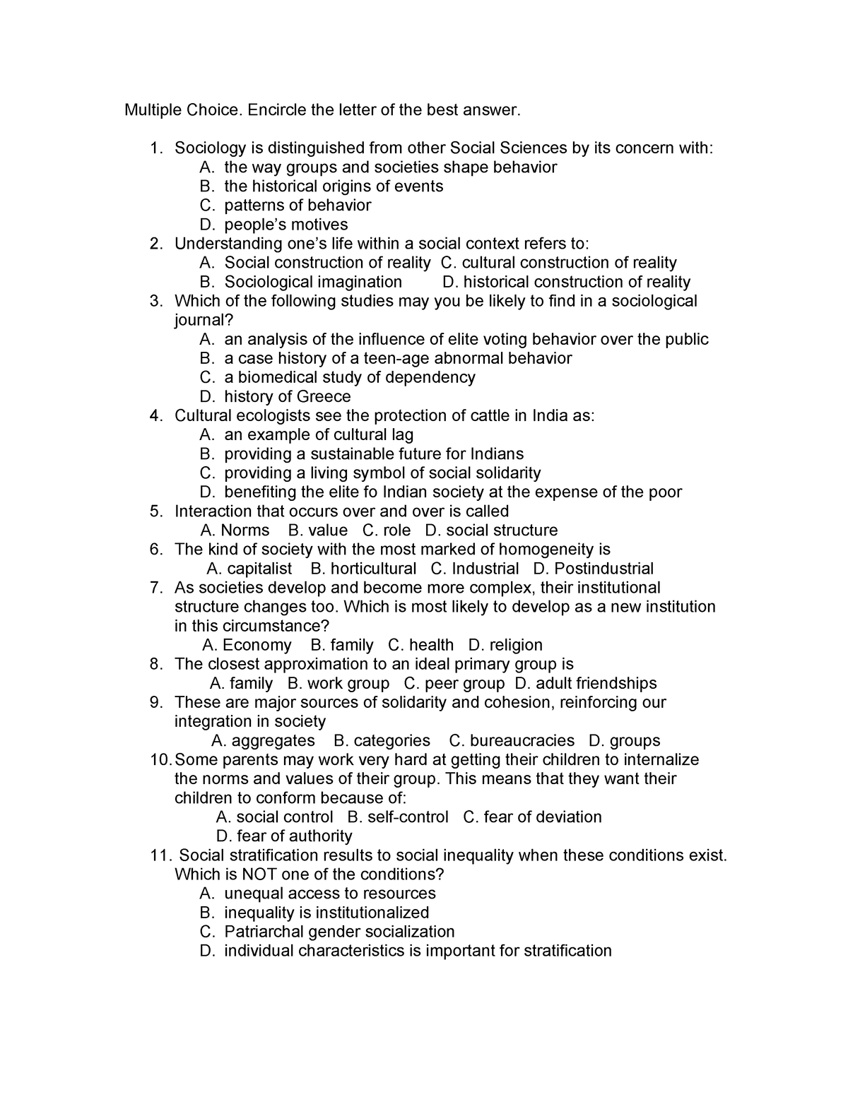 research methods in social science multiple choice questions