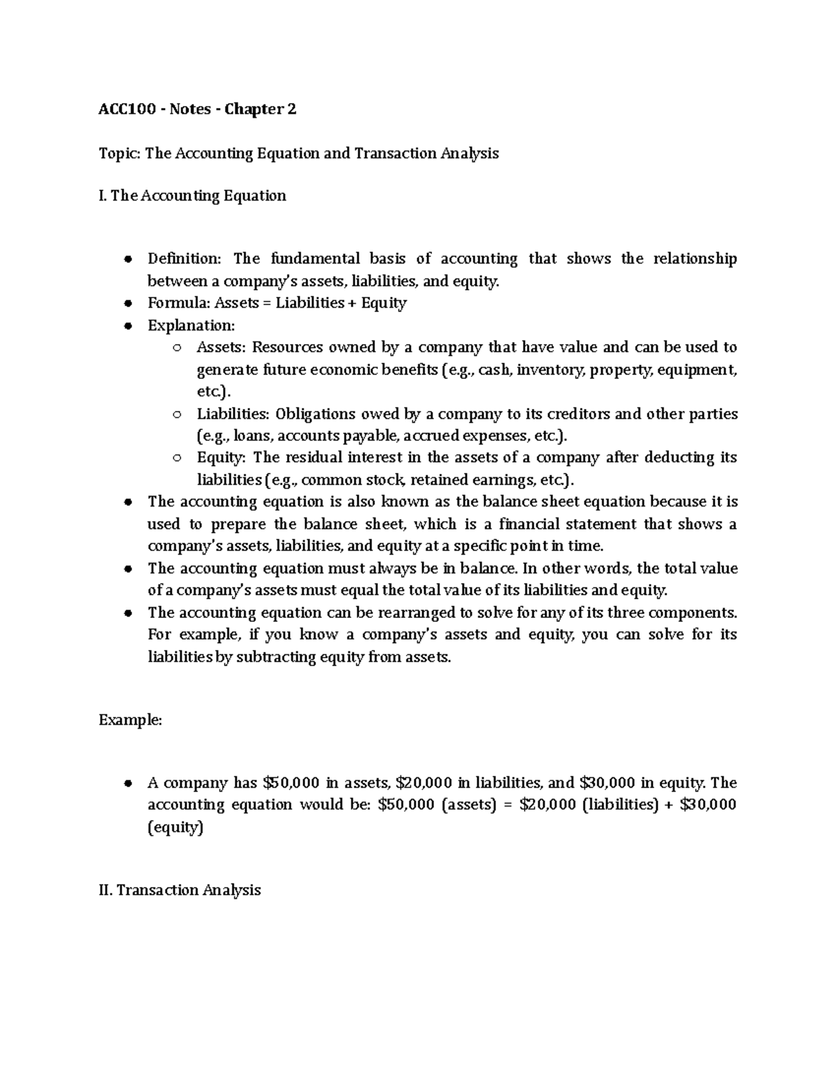 ACC100 - Notes - Chapter 2 - The Accounting Equation Definition: The ...