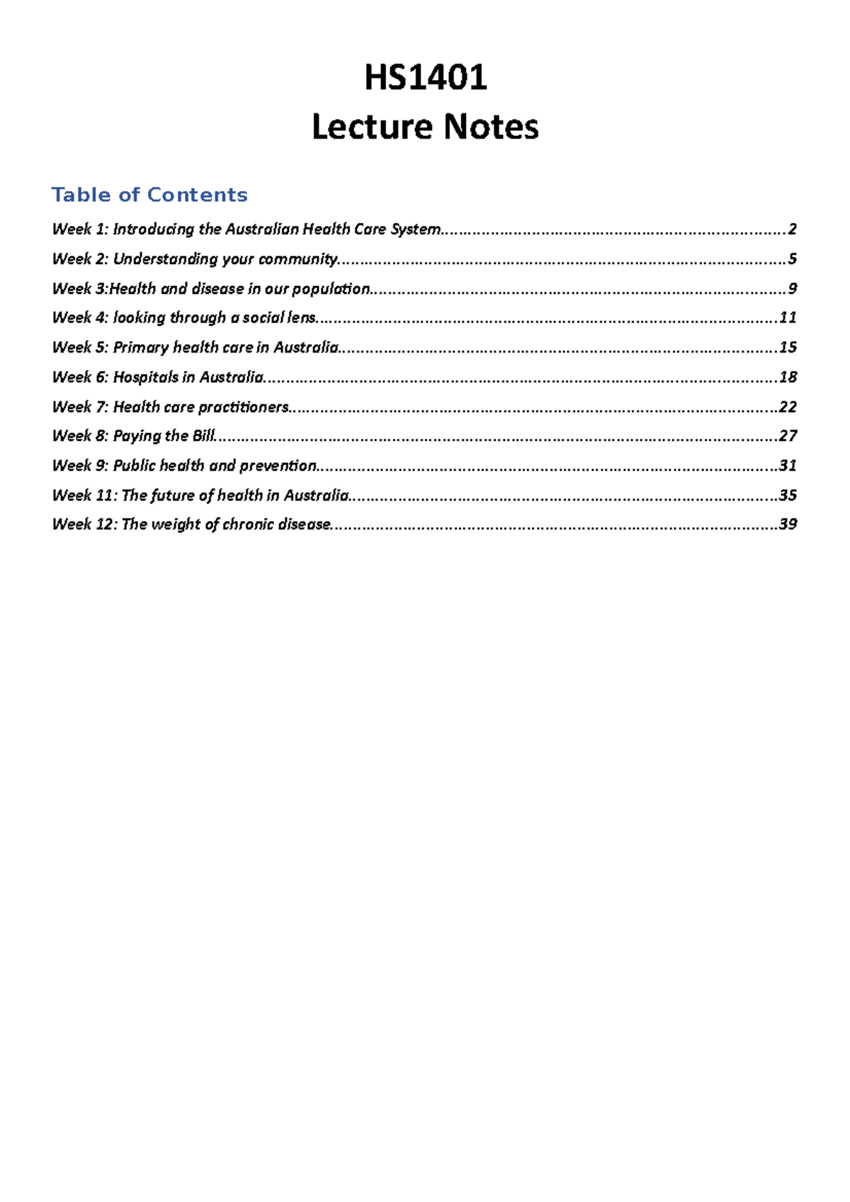 HS1401 Lecture Notes - Lecture Notes HS Week 1: Introducing the ...
