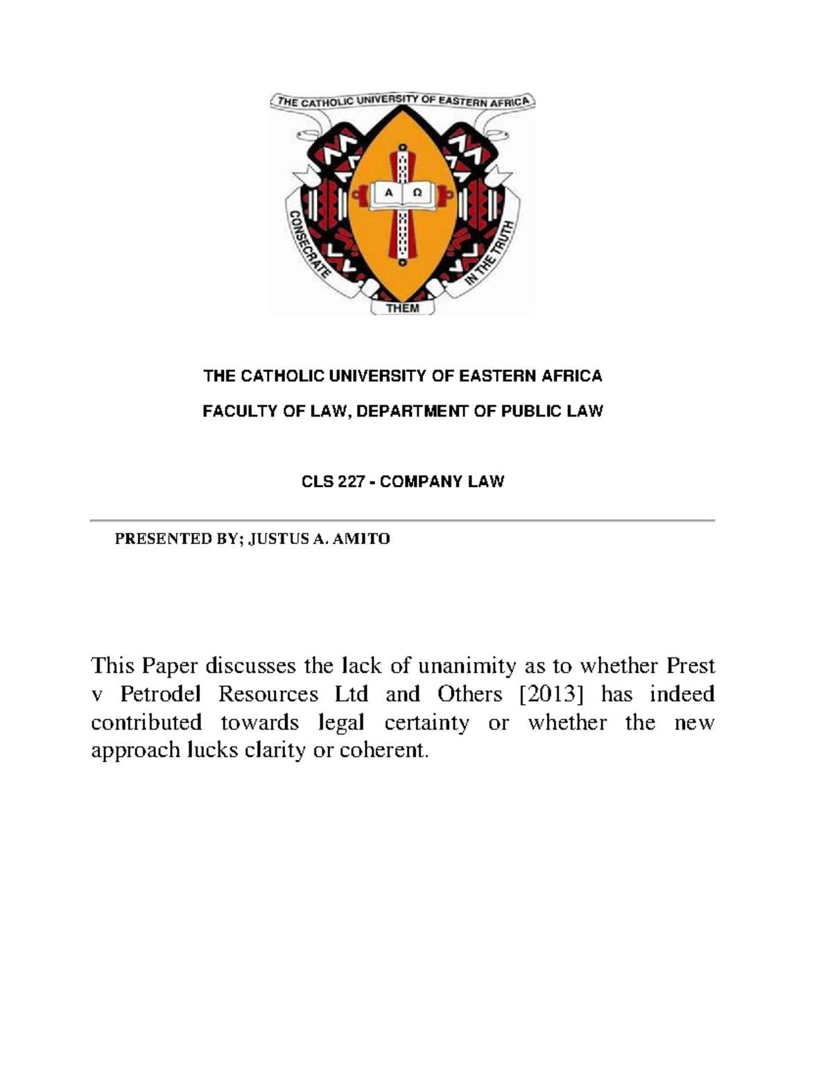 Company LAW Paper on Prest v Petrodel Resources Ltd and Others [2013