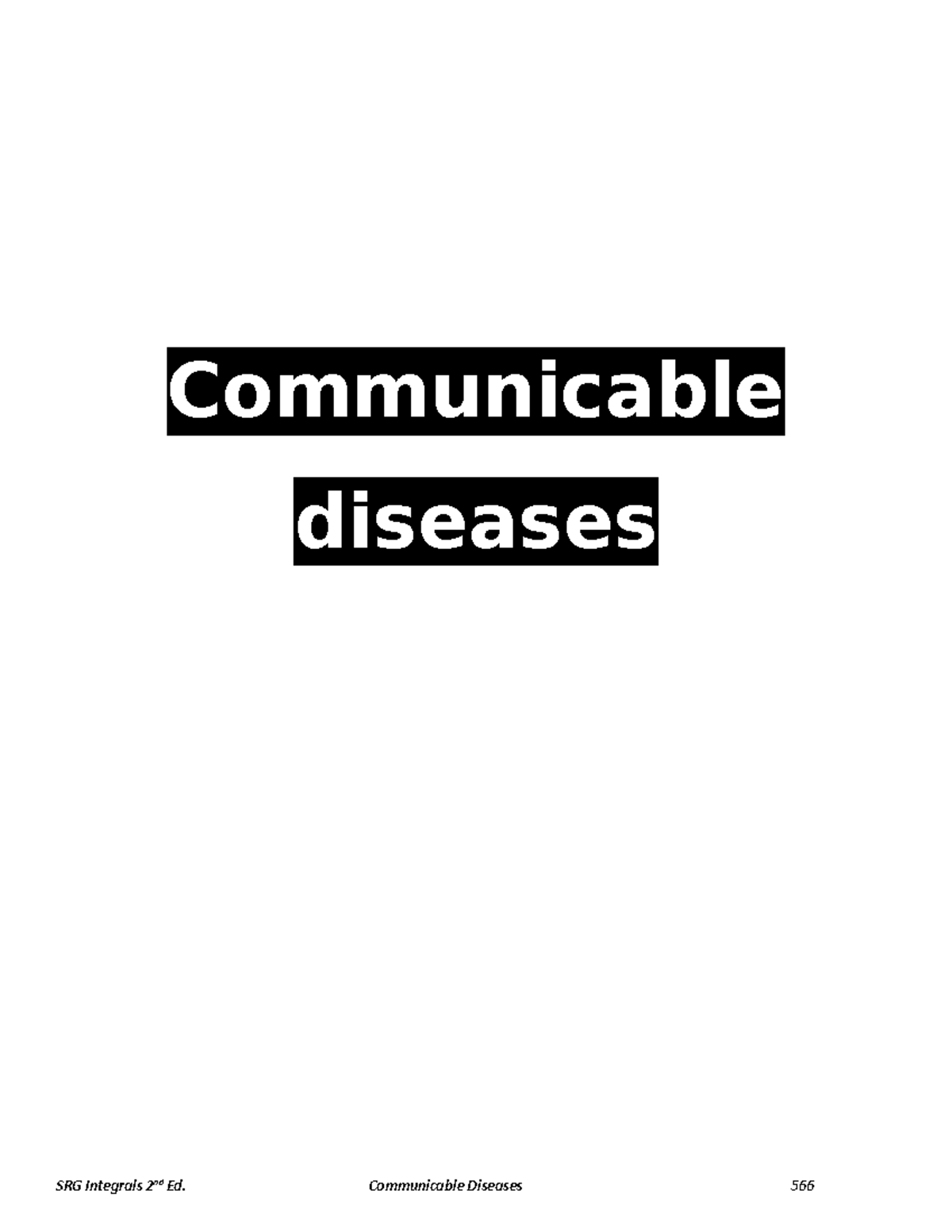 6 - Notes - Communicable diseases Comm D’se & Infection COMMUNICABLE ...