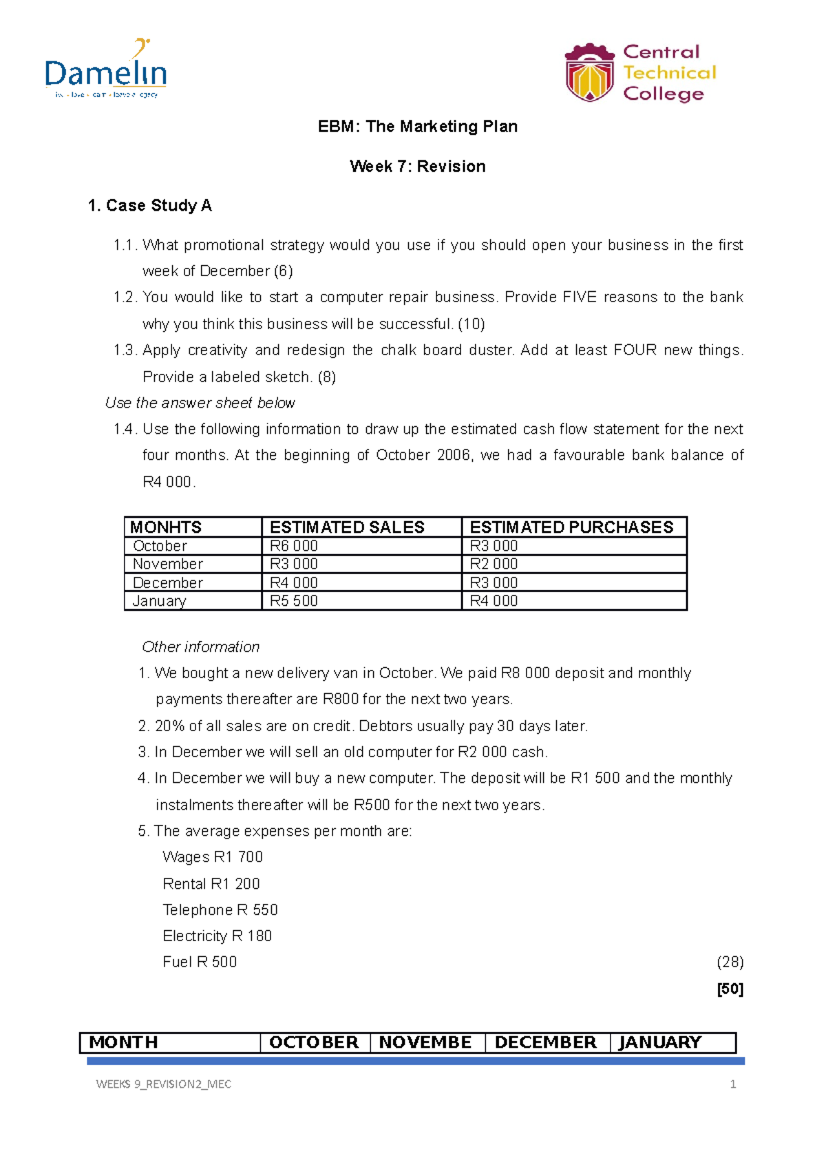 Week 9 Revision 1 MEC - EBM: The Marketing Plan Week 7: Revision 1 ...