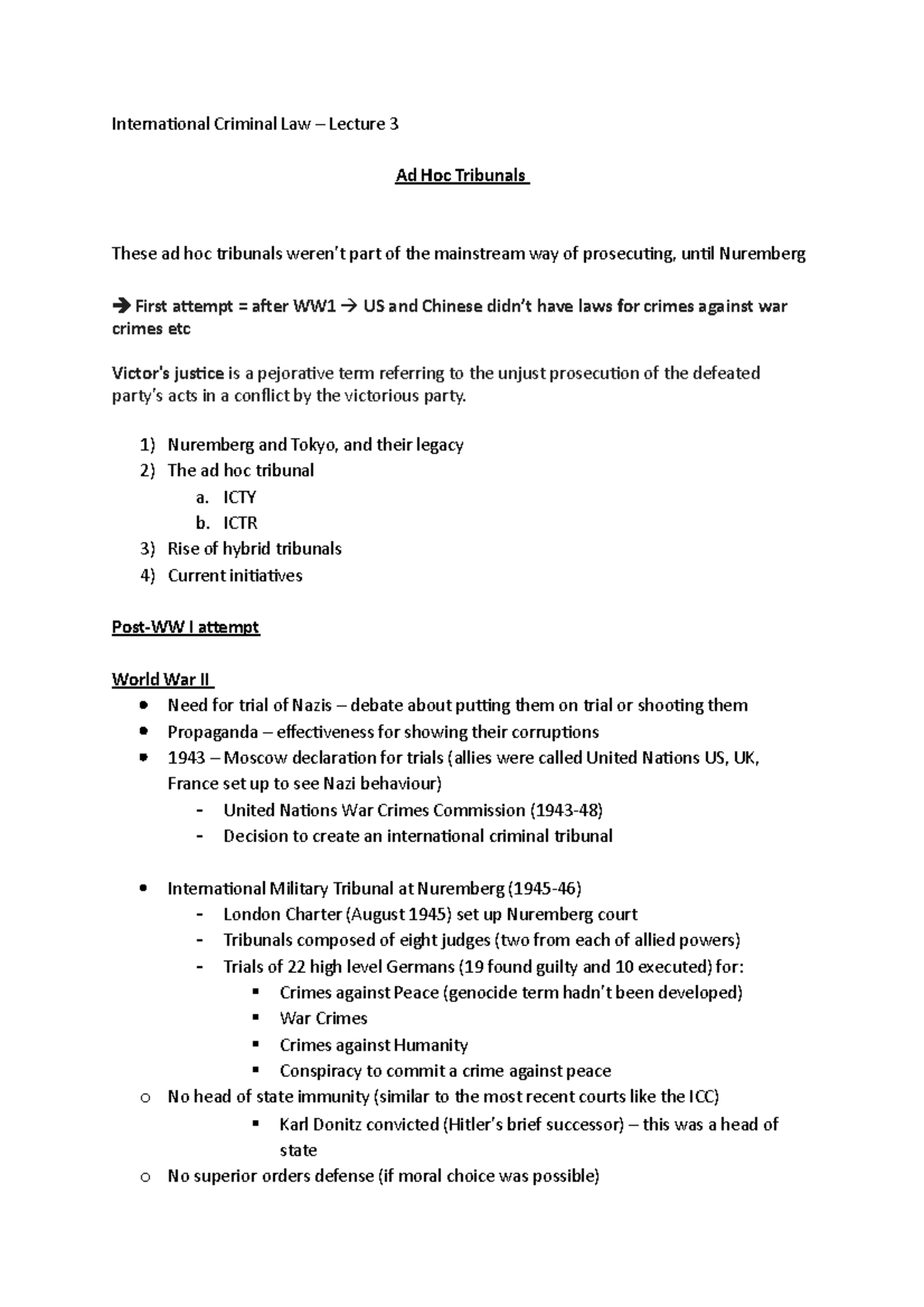 International Criminal Law Lecture 3 Internaional Criminal Law 