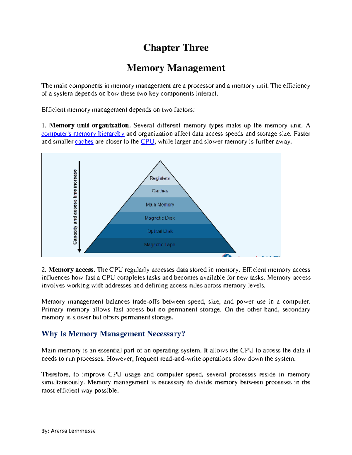 Lecture Three-1-1-Introduction - Chapter Three Memory Management The ...