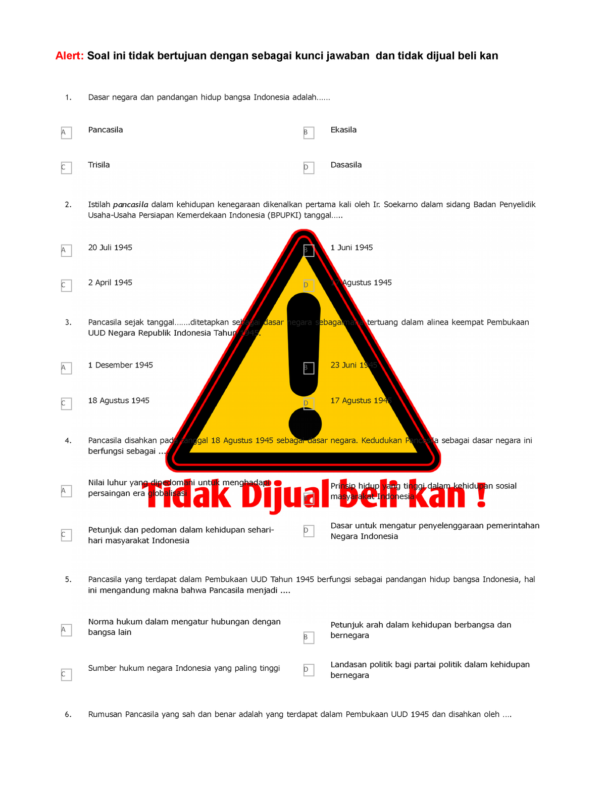 Prediski Soal Ppkn Pas - Excercise - B D B D B D Alert: Soal Ini Tidak ...