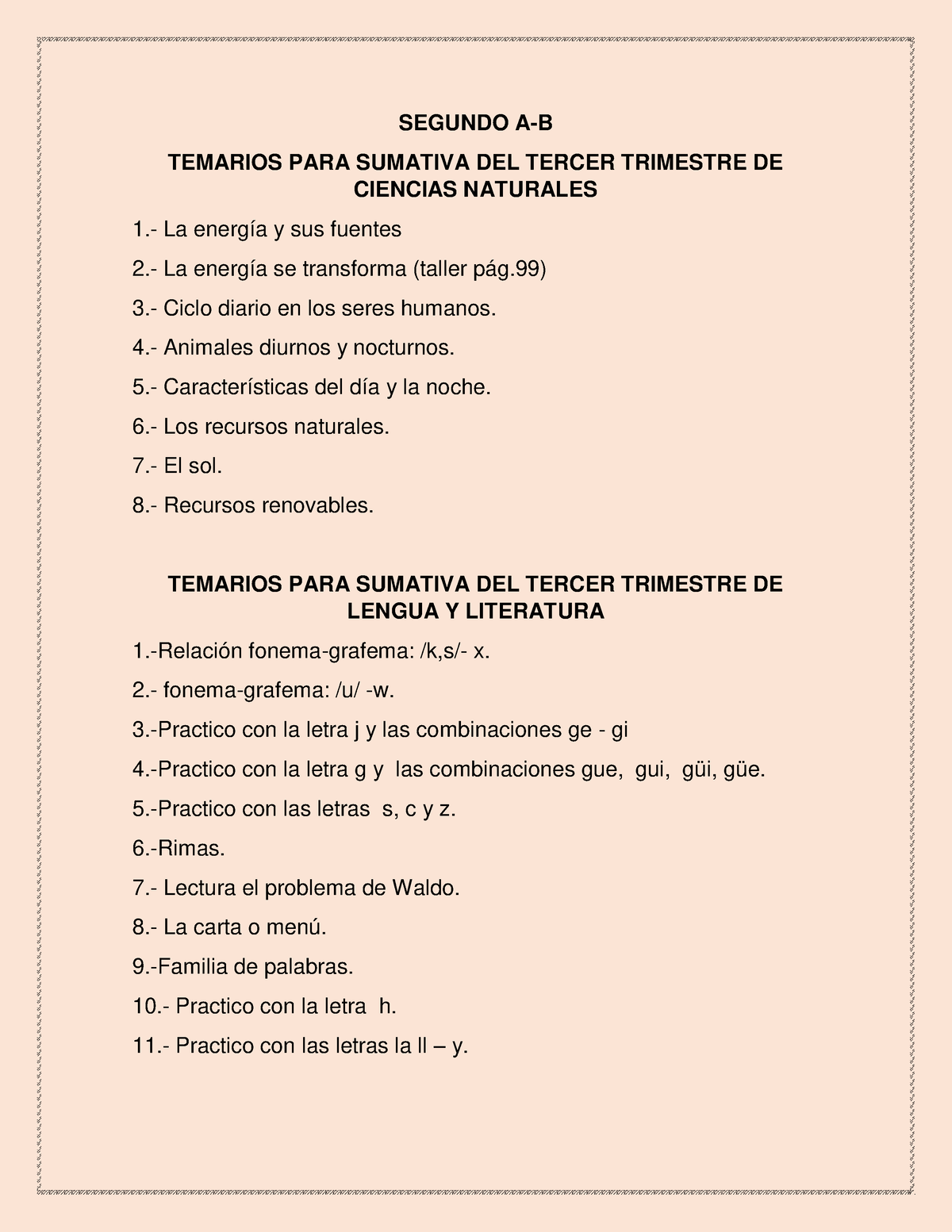 Temarios Tercer Trimestre A-B - SEGUNDO A-B TEMARIOS PARA SUMATIVA DEL ...