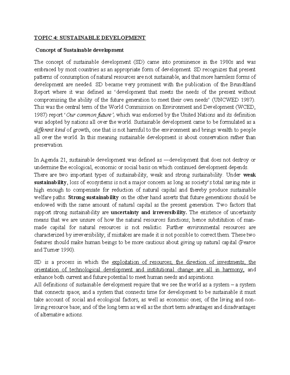 UCC 104 ENVIRONMENTAL ISSUES - TOPIC 4: SUSTAINABLE DEVELOPMENT Concept ...