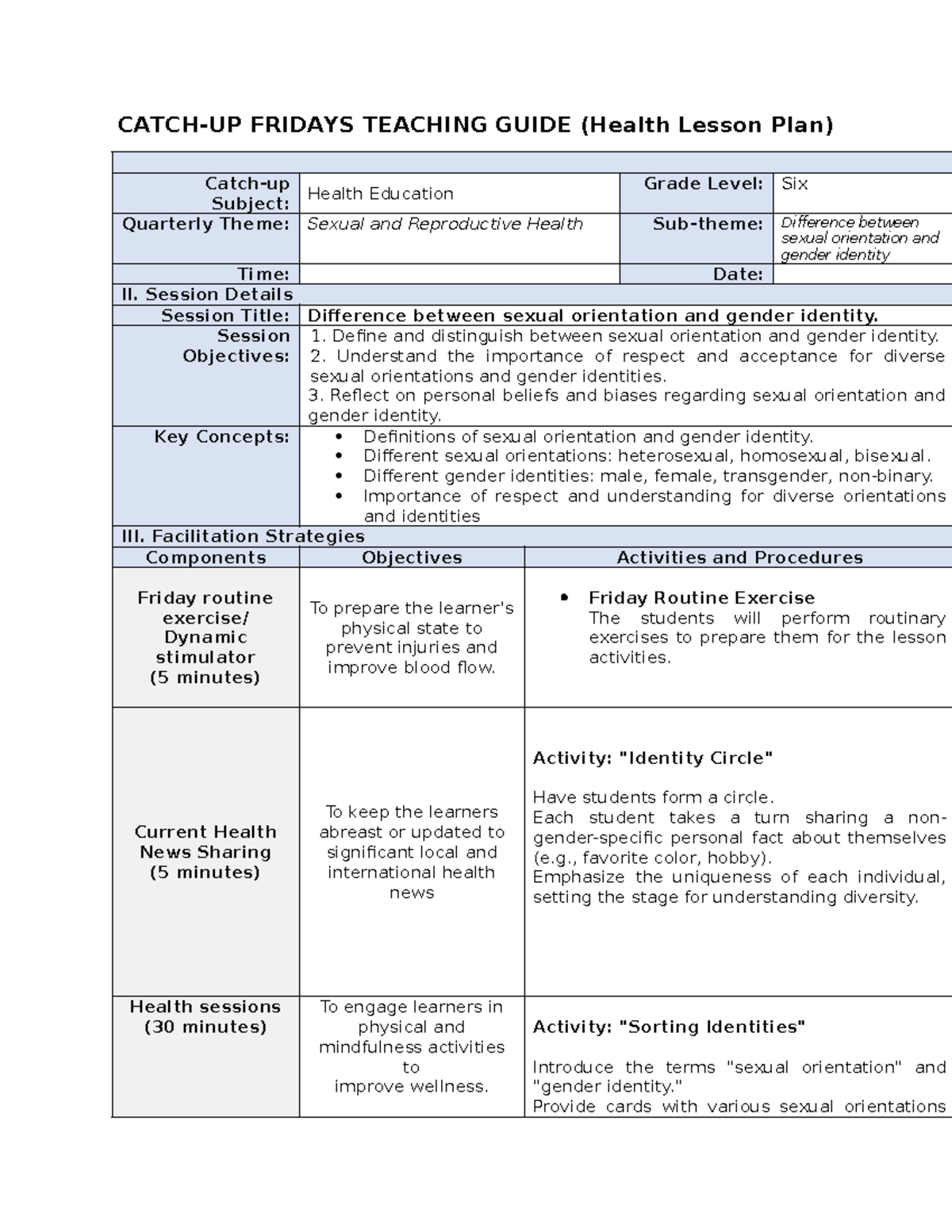 Catch UP Friday Teachers Lesson PLAN. for upload - CATCH-UP FRIDAYS ...