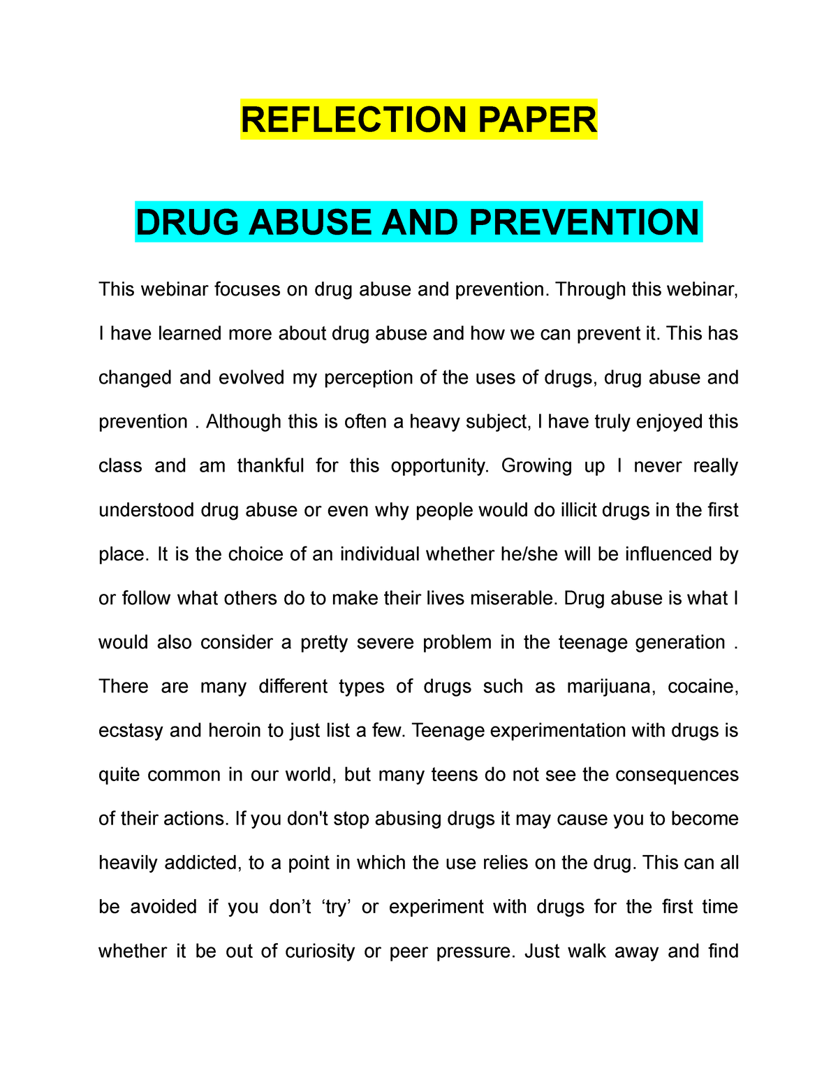 reflection paper about drug education nstp