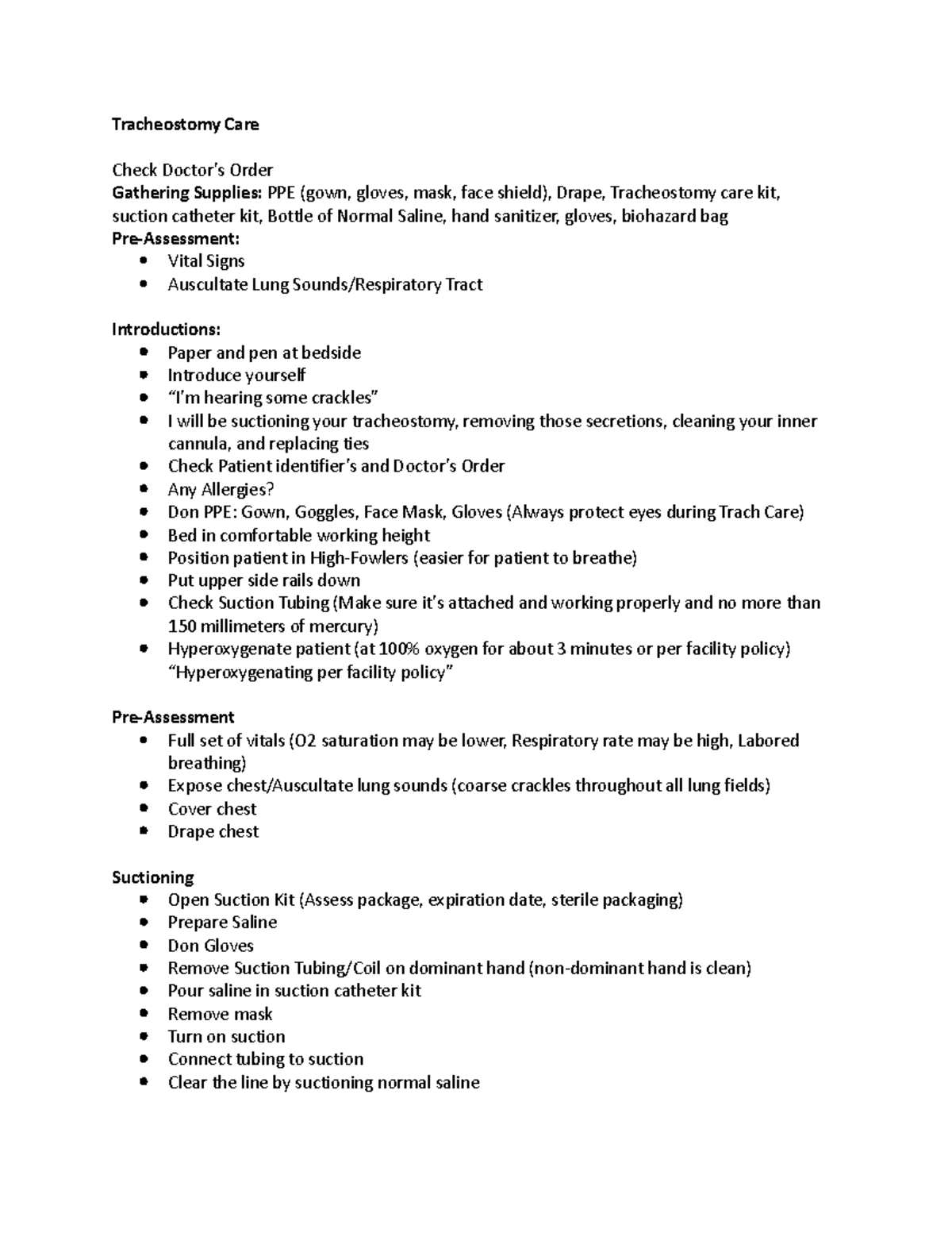 Tracheostomy Care - skills - Tracheostomy Care Check Doctor’s Order ...