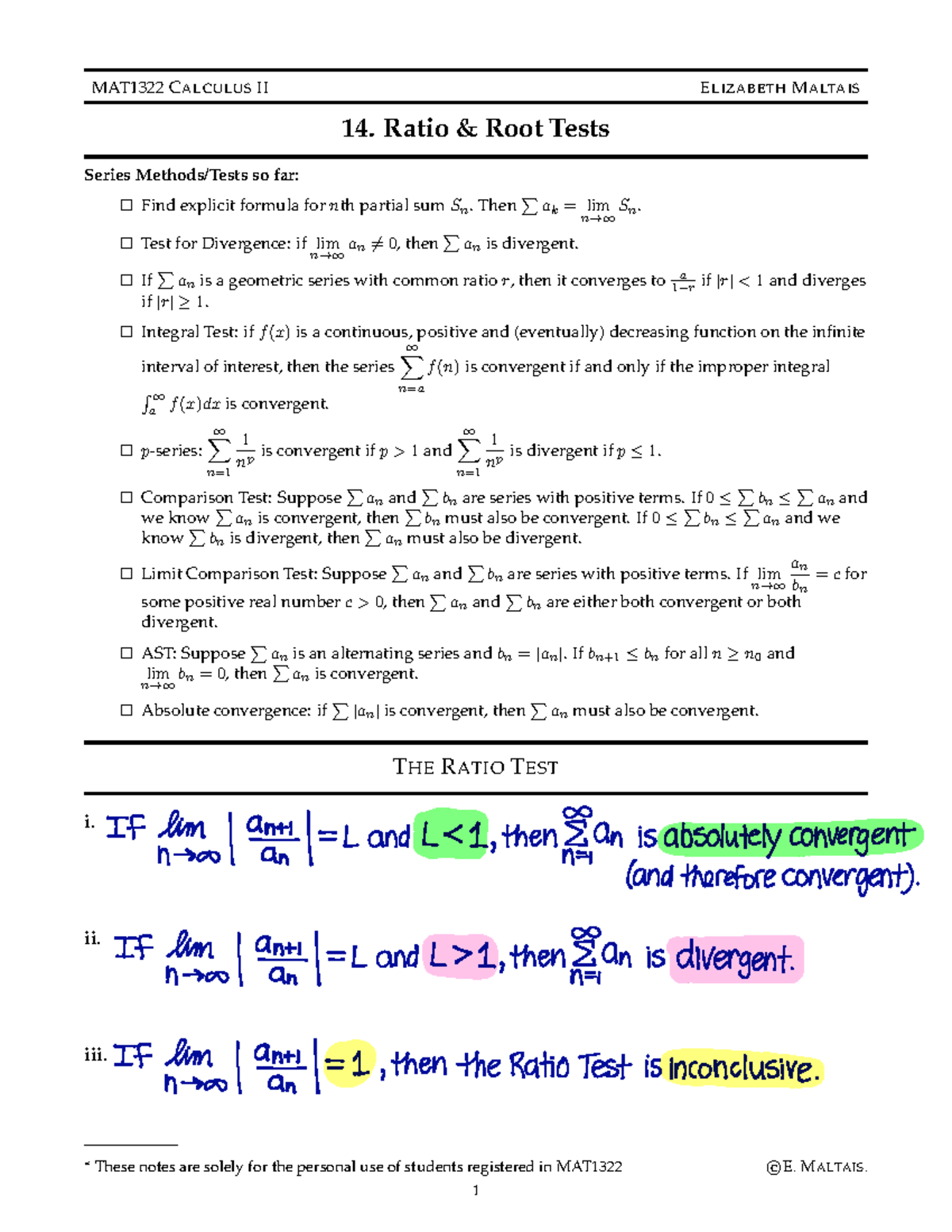 Lec14-filled - MAT1322 C ALCULUS II E LIZABETH M ALTAIS 14. Ratio ...