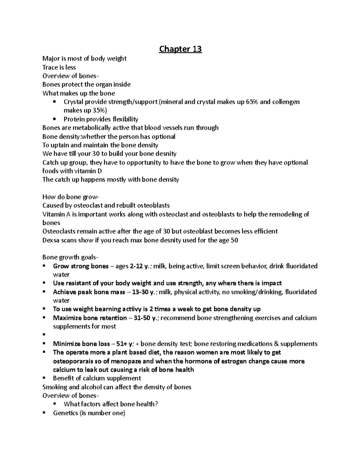 Chapter 13 foods - Chapter 13 Major is most of body weight Trace is ...