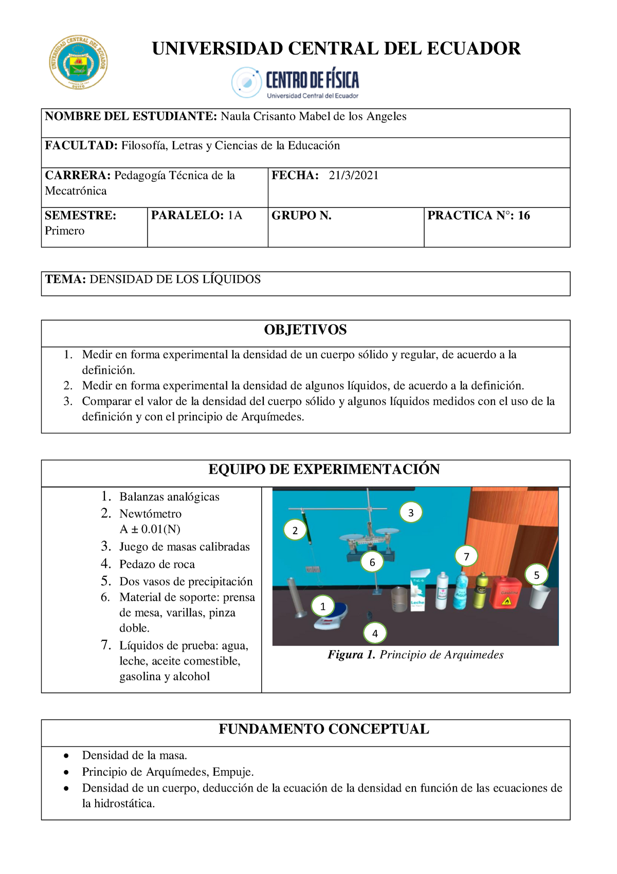 Informe De Laboratorio De Fisica 16 Universidad Central Del Ecuador