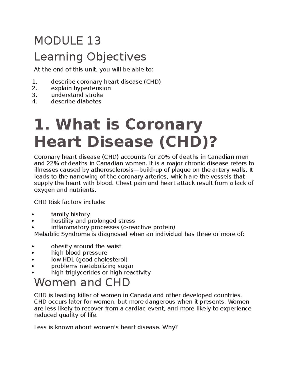 Module 13 - Heart Disease, Hypertension, Stroke, and Diabetes - MODULE ...