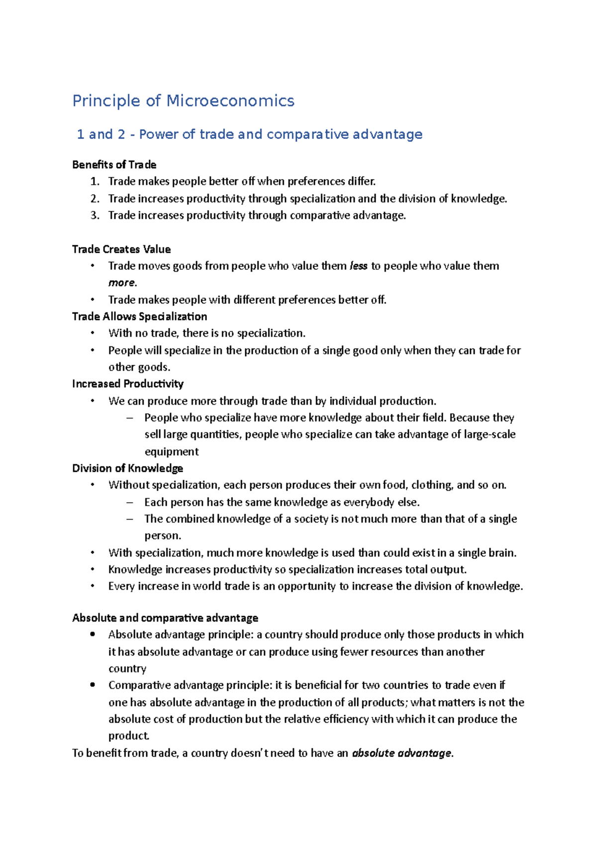 Principle of Microeconomics - Trade makes people better off when ...