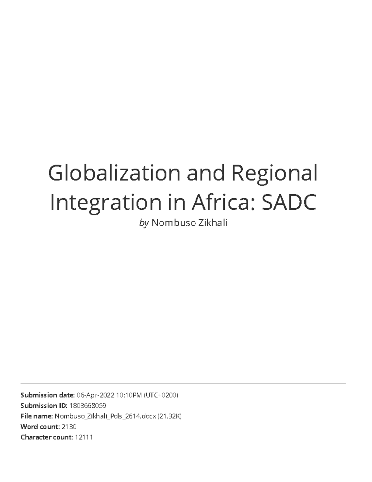 Globalization and Regional Integration in Africa SADC - Globalization ...