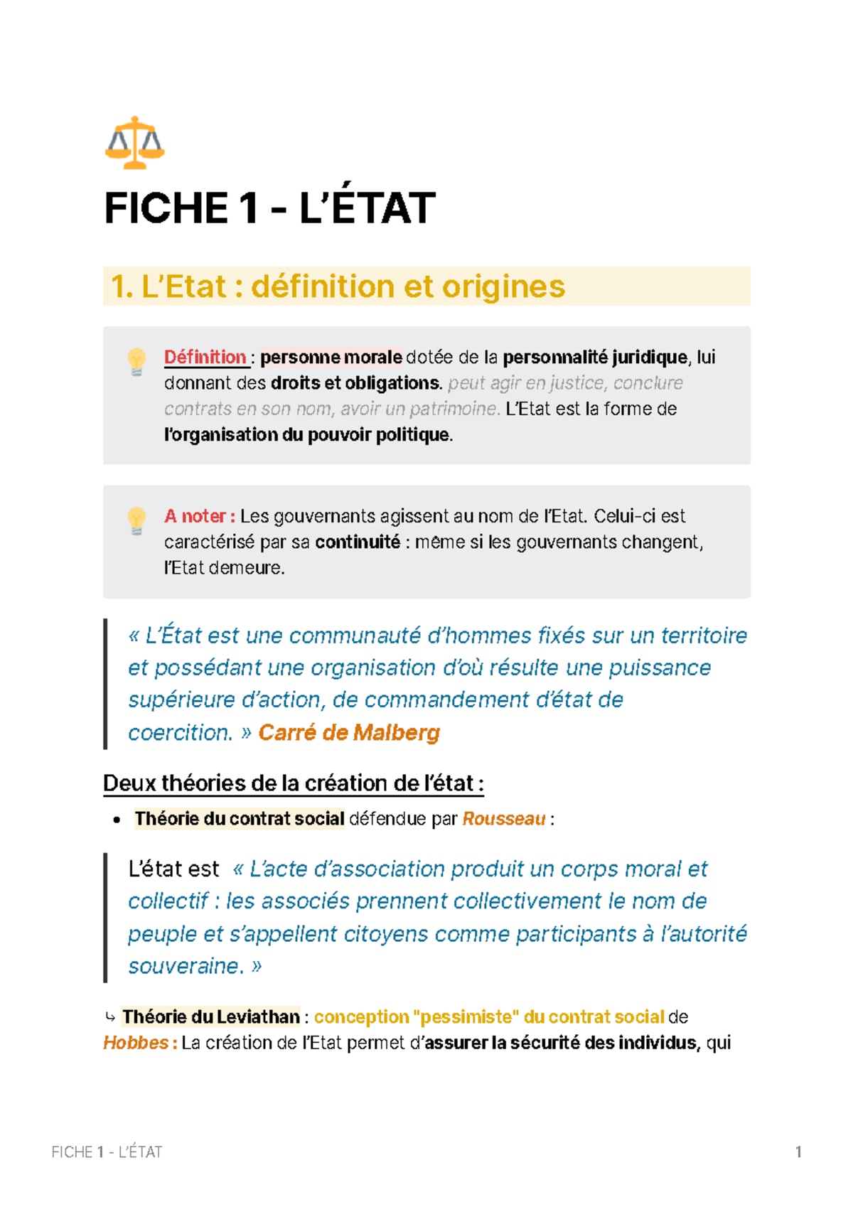 Fiche 1 LTAT l'état FICHE 1 L’ÉTAT 1 ⚖ FICHE 1 L’ÉTAT 1. L