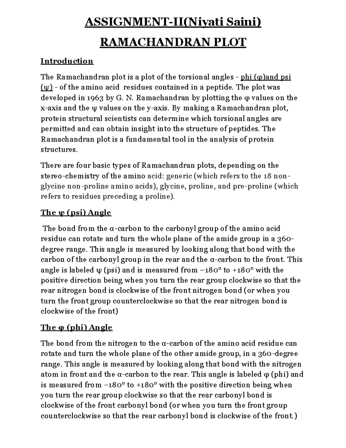 Ramachandran Plot Niyati Saini ASSIGNMENT II Niyati Saini