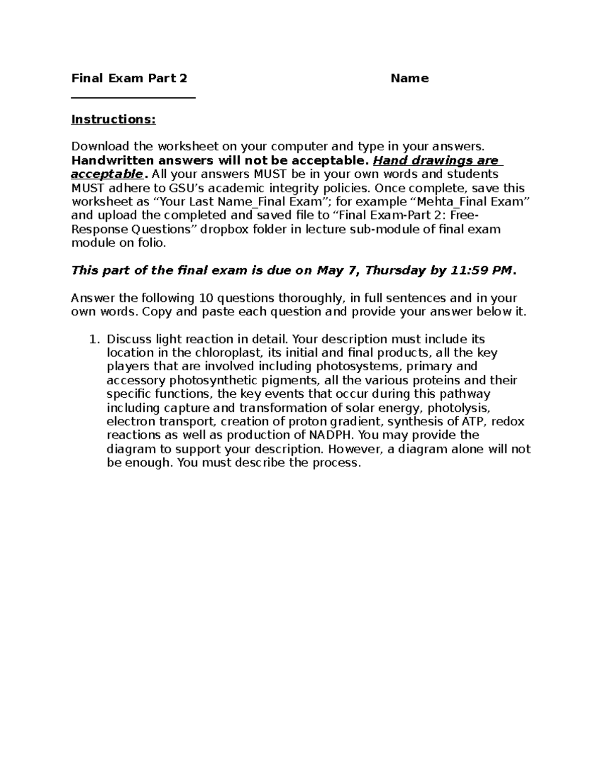 Lee +Final+ExamPart+2+FreeRespponse+Questions Final Exam Part 2 Name Instructions Download