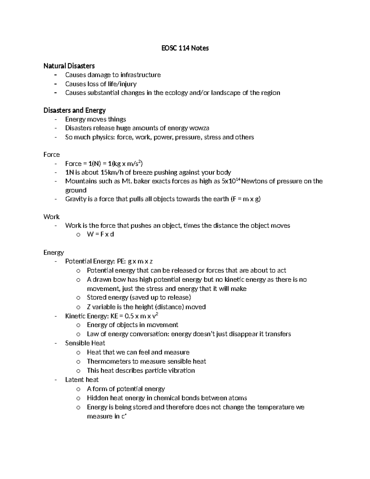 EOSC 114 Notes - EOSC 114 Notes Natural Disasters Causes damage to ...