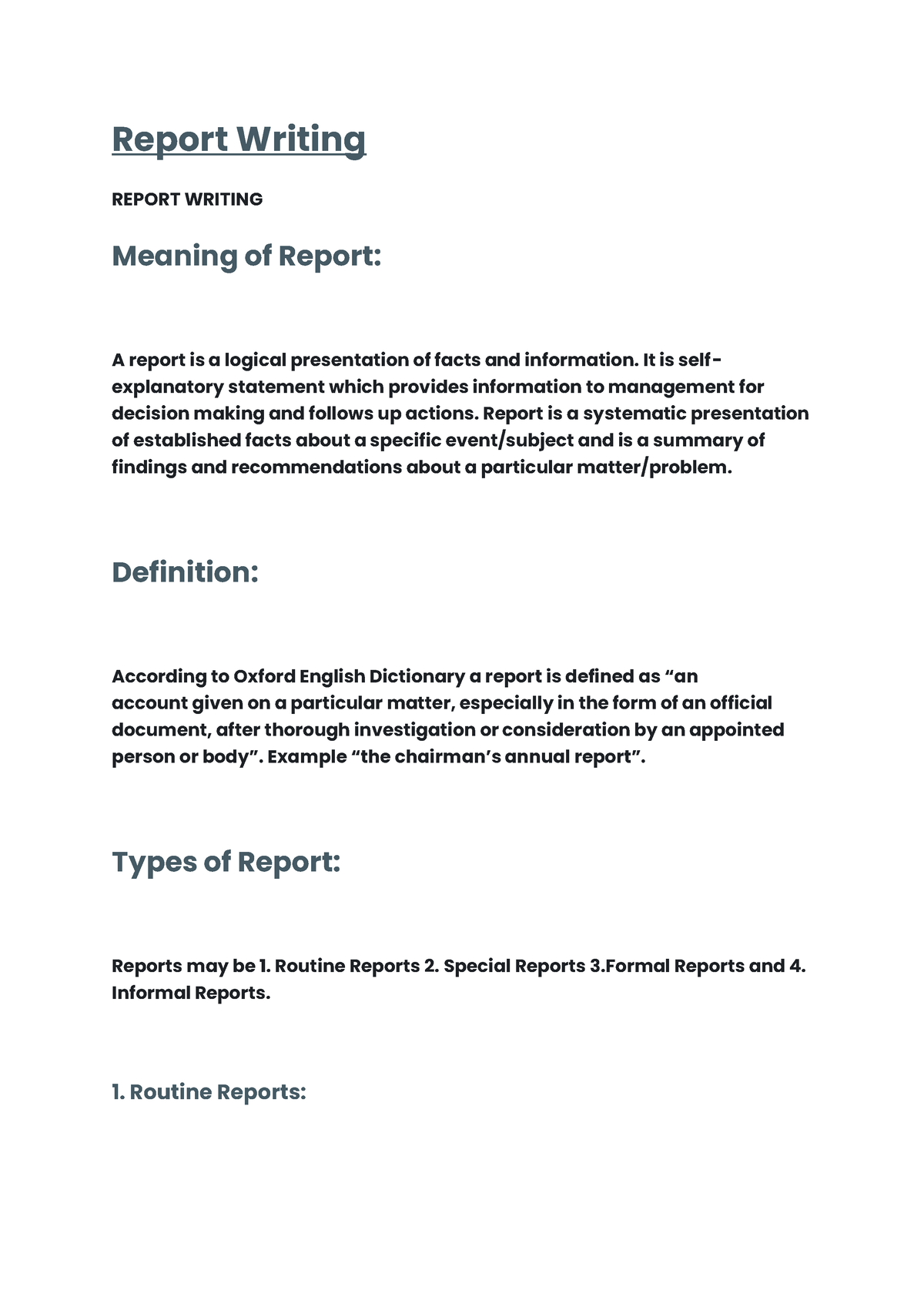 Report Writing - Report Writing REPORT WRITING Meaning of Report: A ...