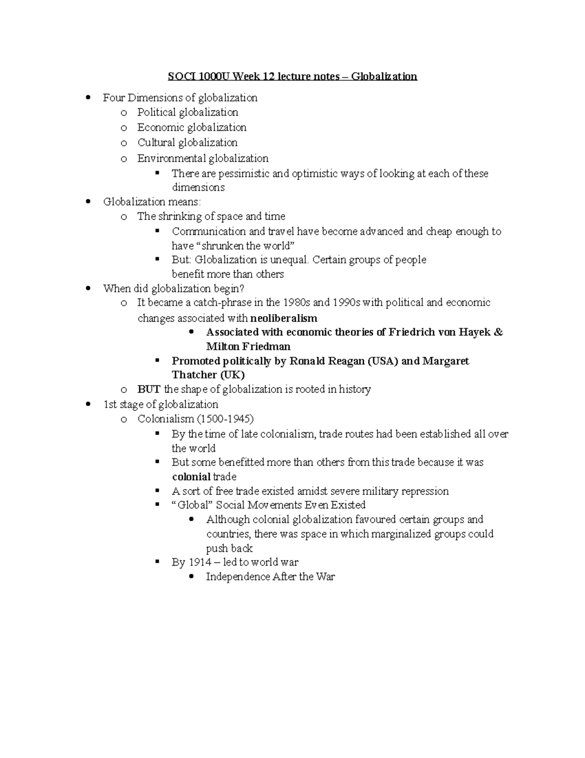 SOCI 1000U Week 12 lecture notes - Certain groups of people benefit ...