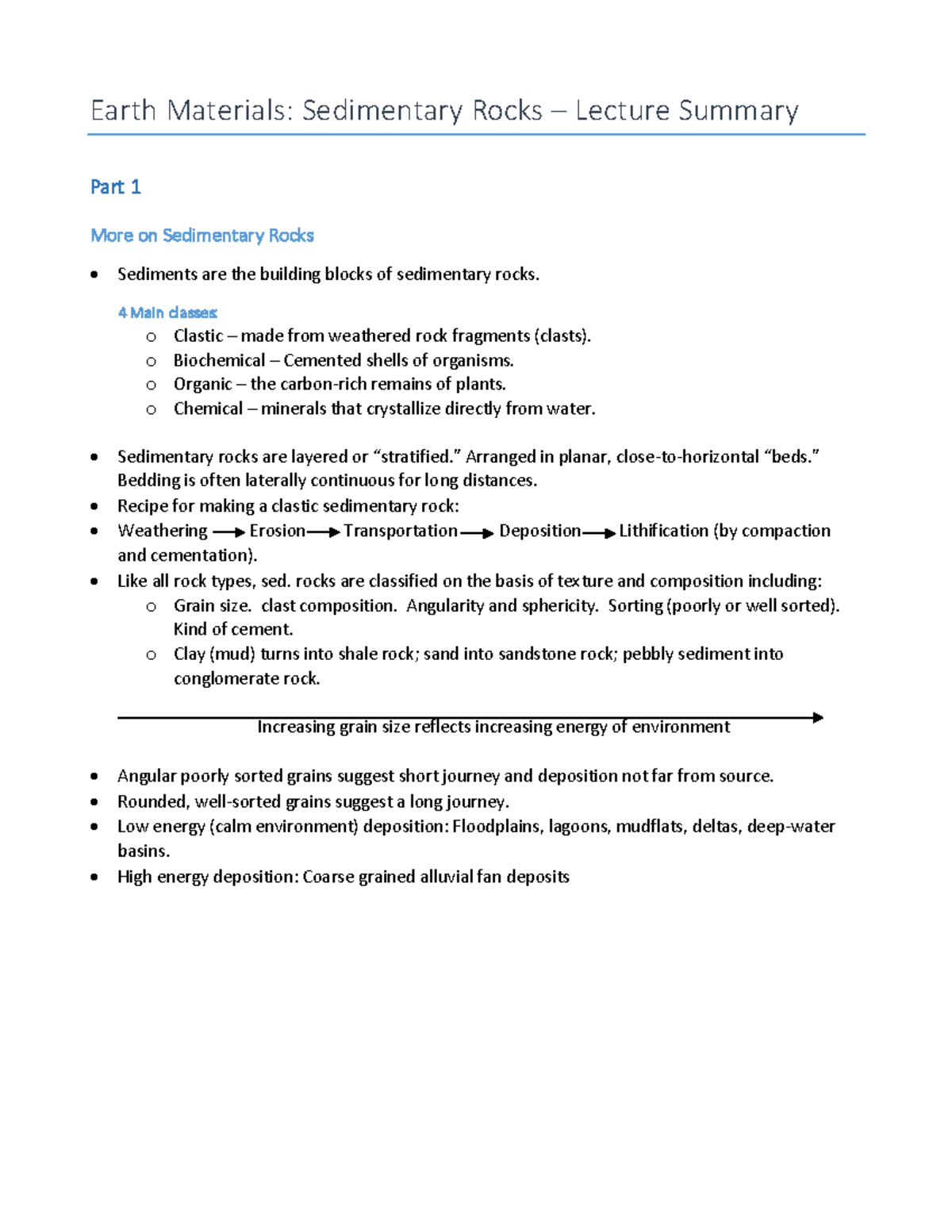 Lecture Summary-Earth Materials-Sedimentary Rocks-GEOL-11040 - Earth ...