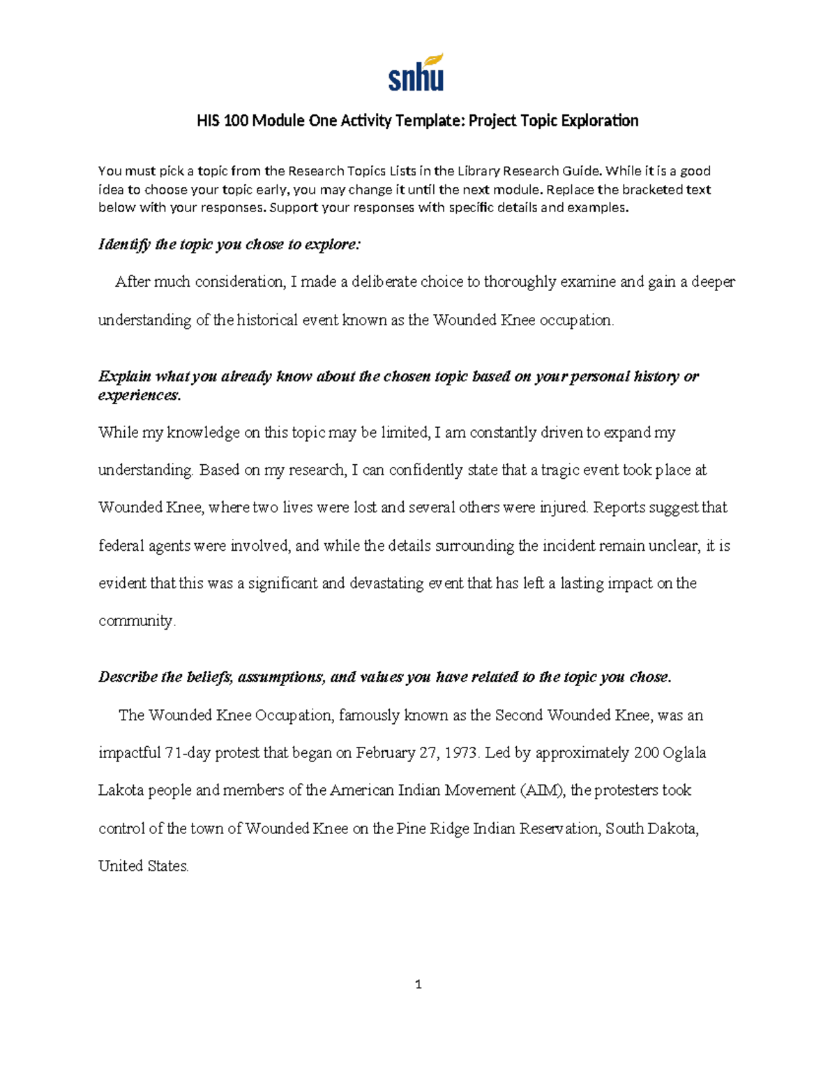 HIS 100 Module One Activity Template (2) - HIS 100 Module One Activity ...