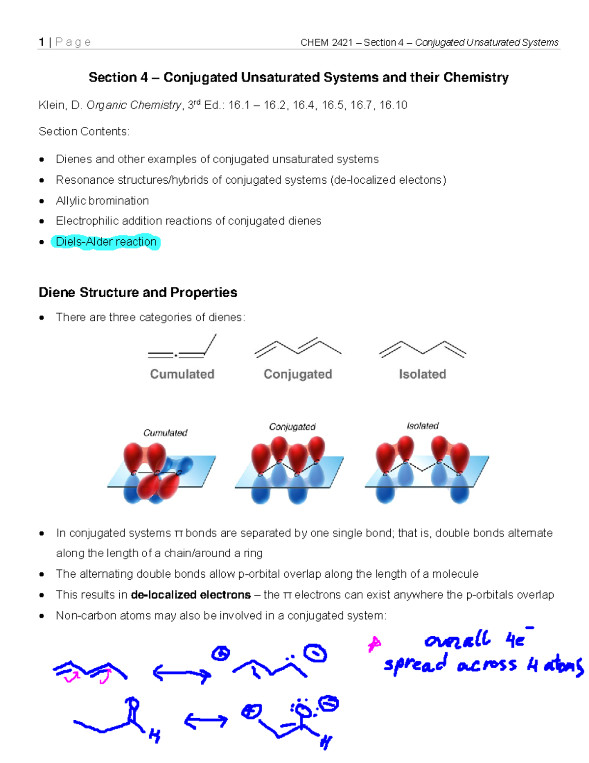 CHEM 2421 Section 4 conjugation - Section 4 – Conjugated Unsaturated ...