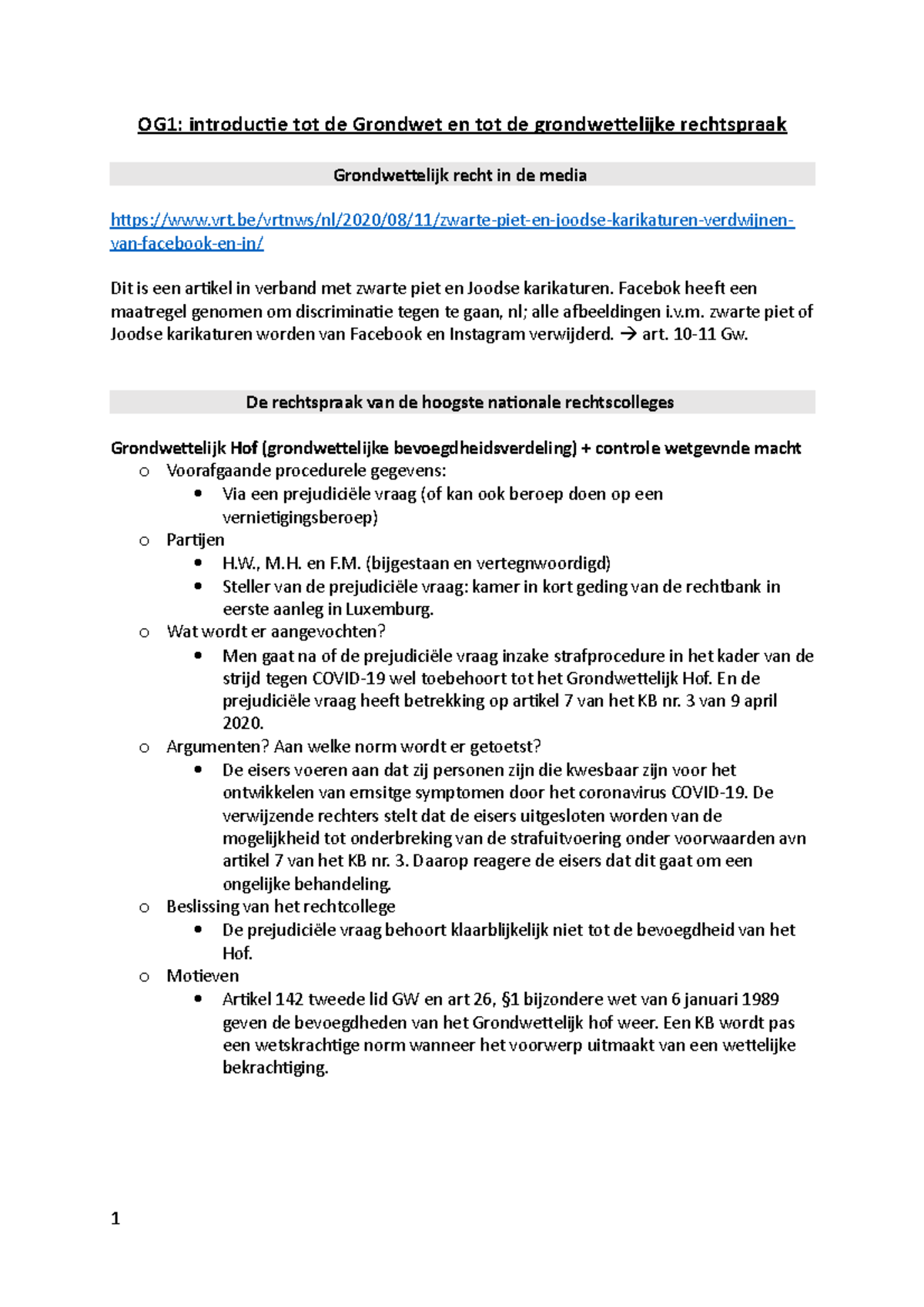 OG1 - OG1 - OG1: Introductie Tot De Grondwet En Tot De Grondwettelijke ...