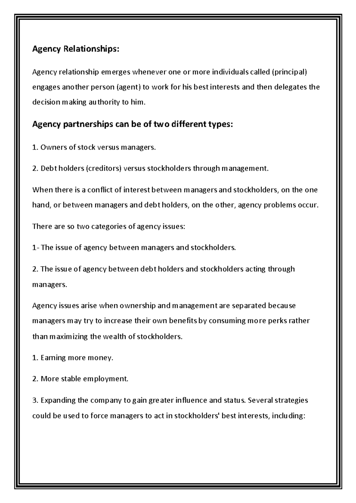 Agency Relationships - Agency Relationships: Agency relationship ...
