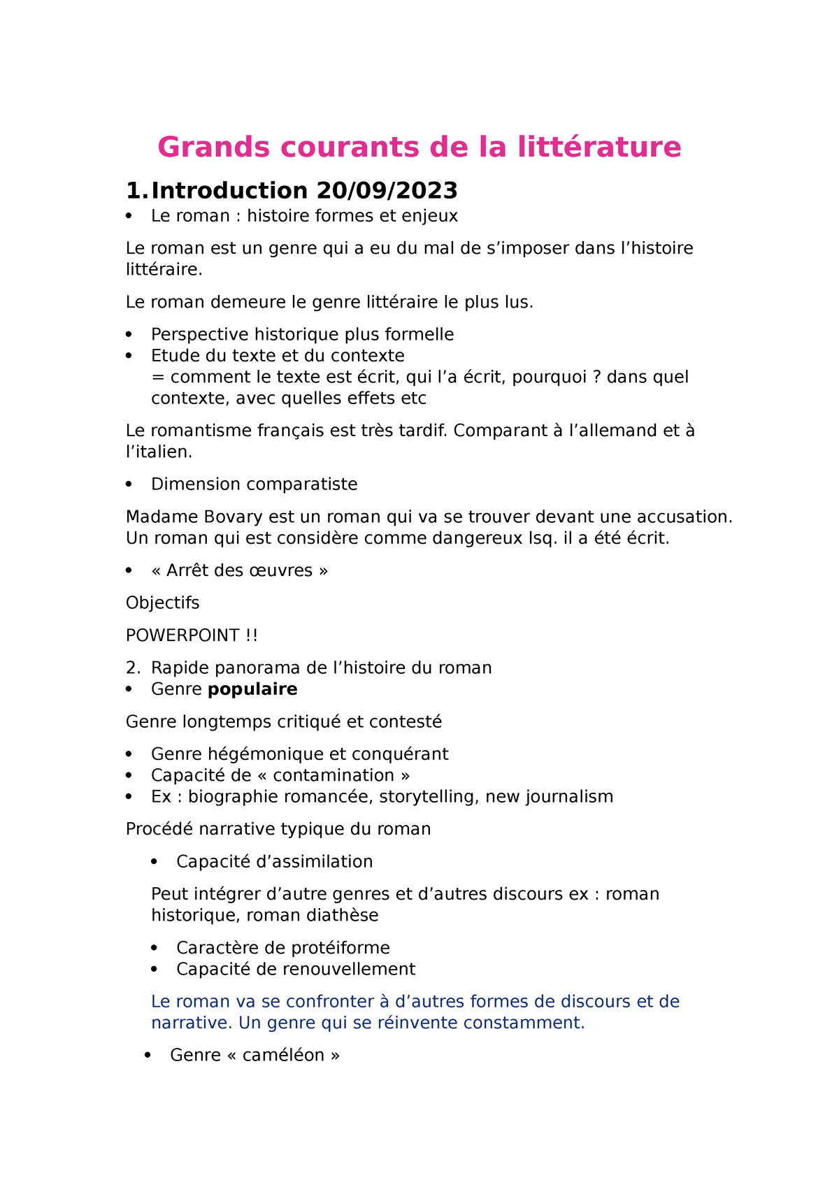 Grands Courants De La Littérature - Grands Courants De La Littérature 1 ...