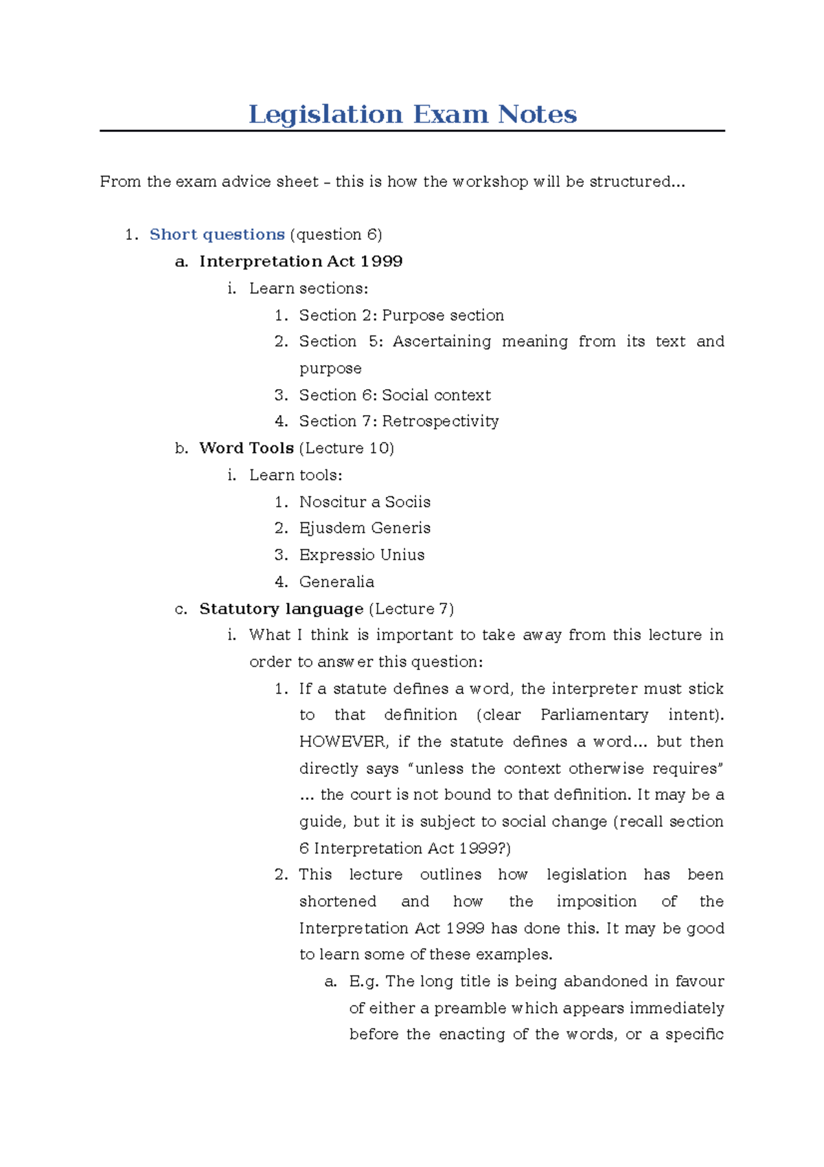 Legislation Exam Notes 2019 - Legislation Exam Notes From the exam ...