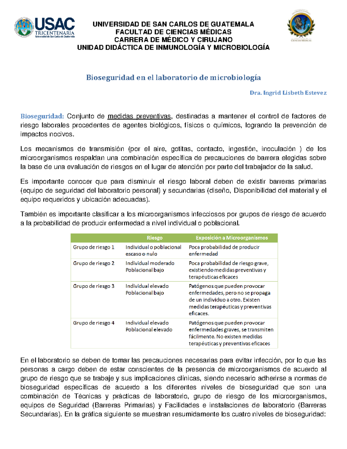 Bioseguridad En El Laboratorio De Microbiolog Ía - FACULTAD DE CIENCIAS ...