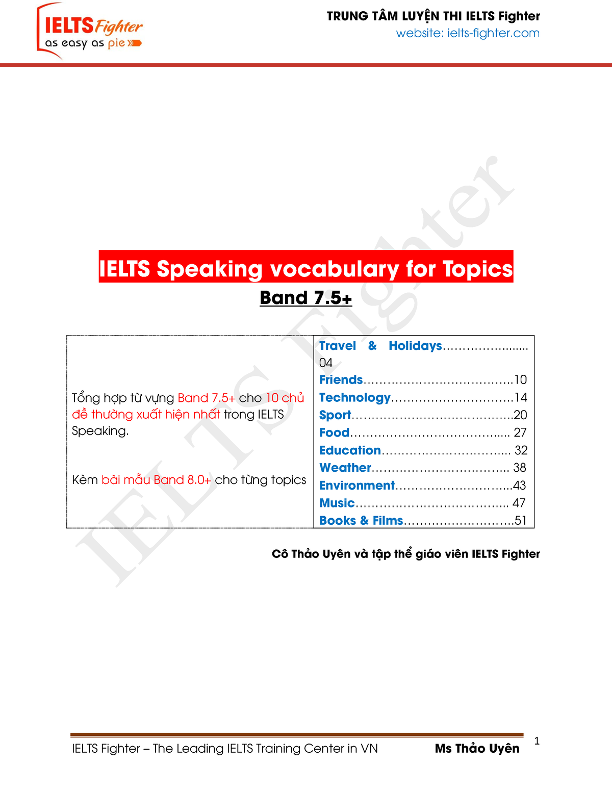 Ielts Speaking Vocabulary Band 7 - Website: Ielts-fighter 1 IELTS ...