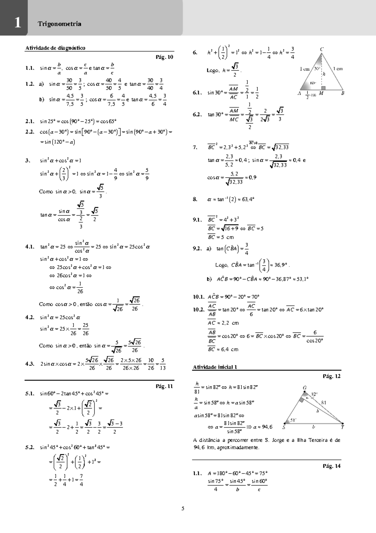 Ma11trig - Resoluções Do Manual De Mat - 1 Trigonometria Atividade De ...