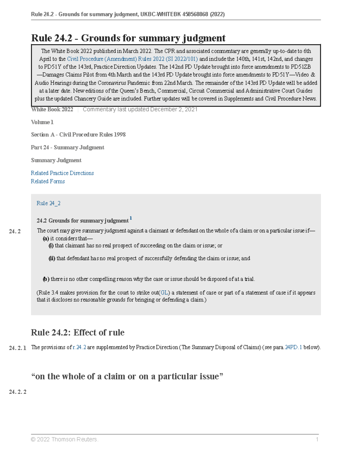 Rule 242 Grounds for summary judgment Rule 24 Grounds for summary