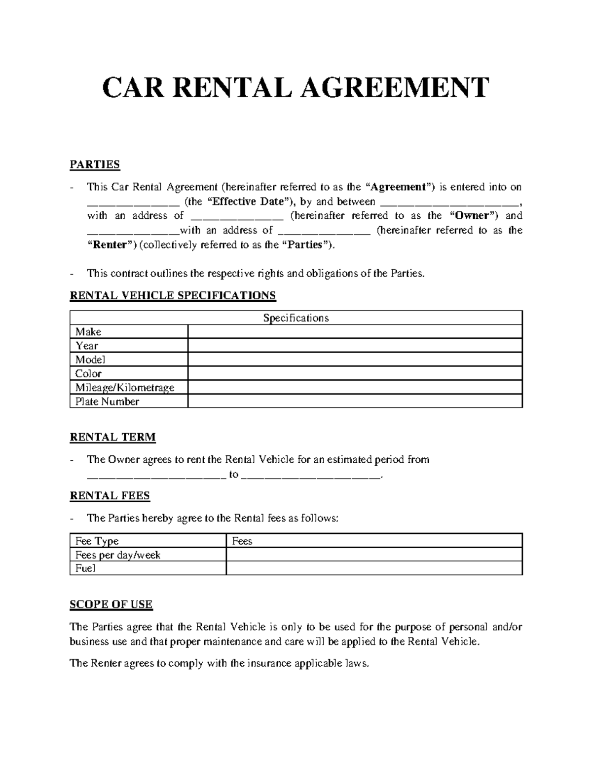 Car-Rental-Agreement - CAR RENTAL AGREEMENT PARTIES This Car Rental ...
