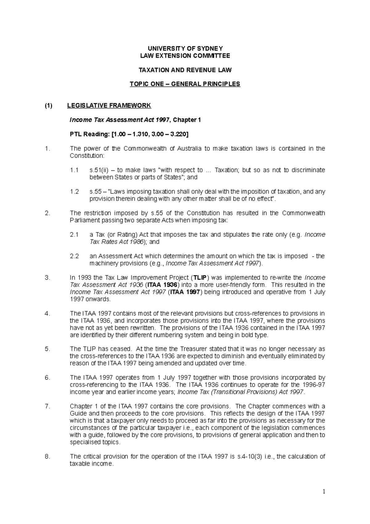 General Principles UNIVERSITY OF SYDNEY LAW EXTENSION COMMITTEE