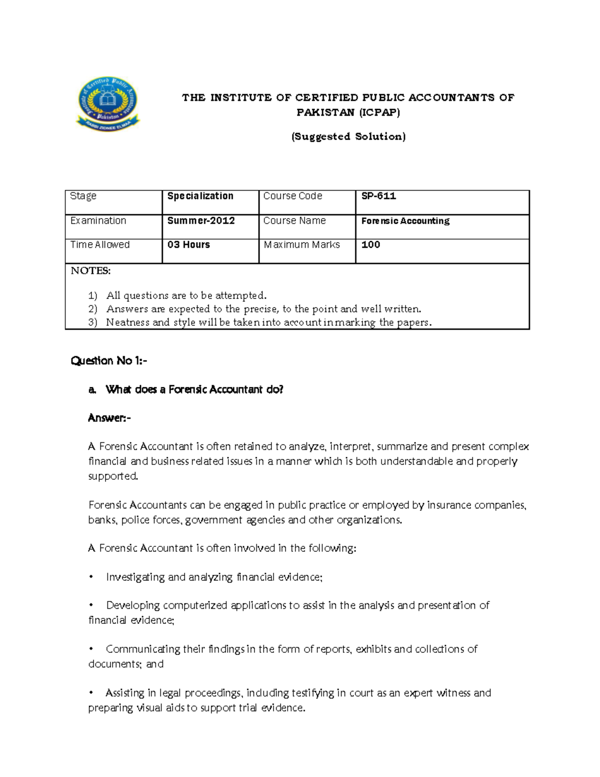 Exam 4 May 2016, questions and answers - THE INSTITUTE OF CERTIFIED ...