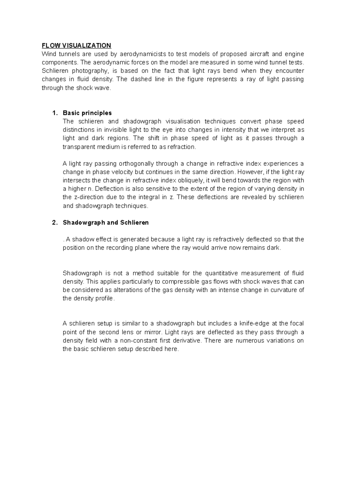 Summary simple random notes FLOW VISUALIZATION Wind tunnels are