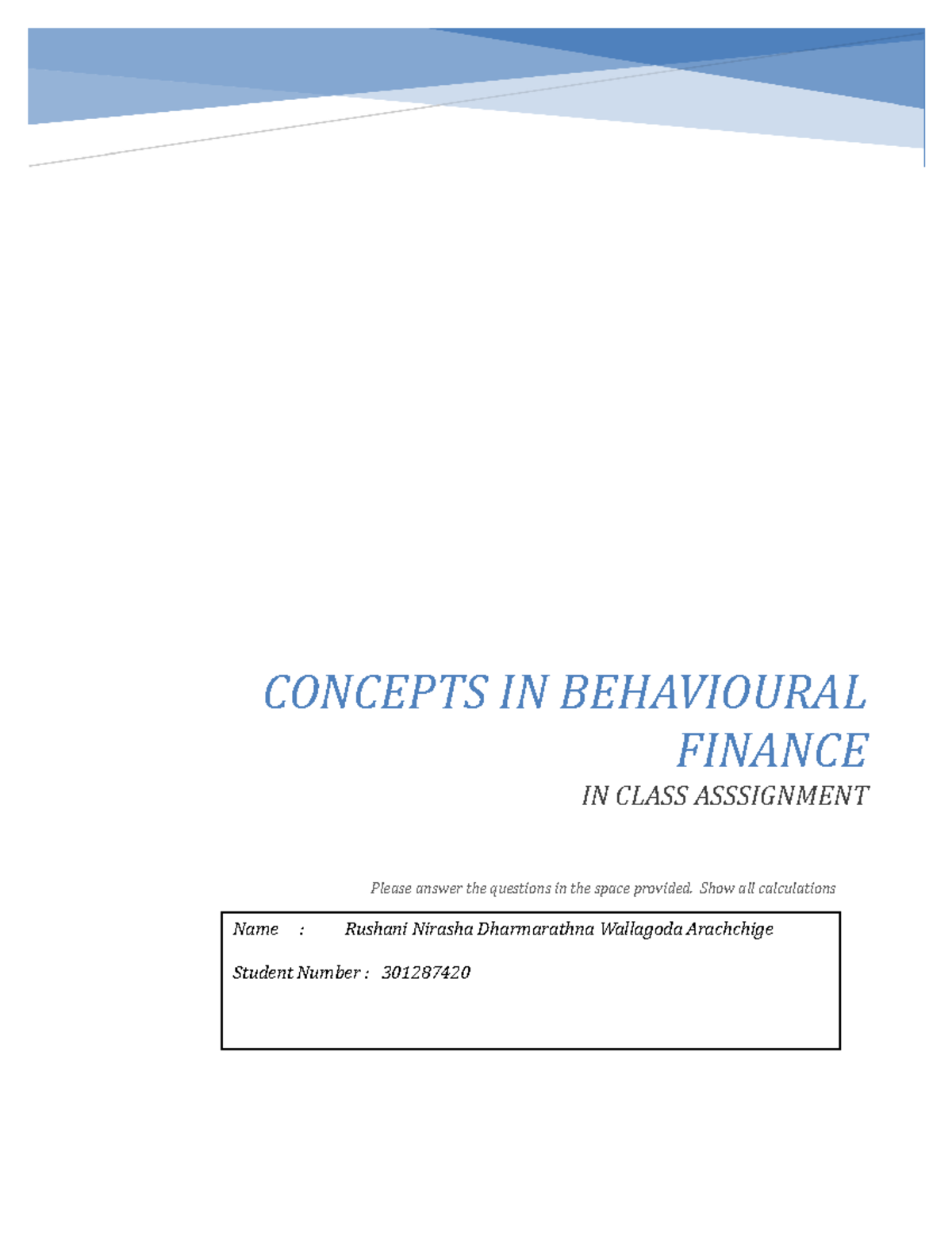 assignment behavioural finance