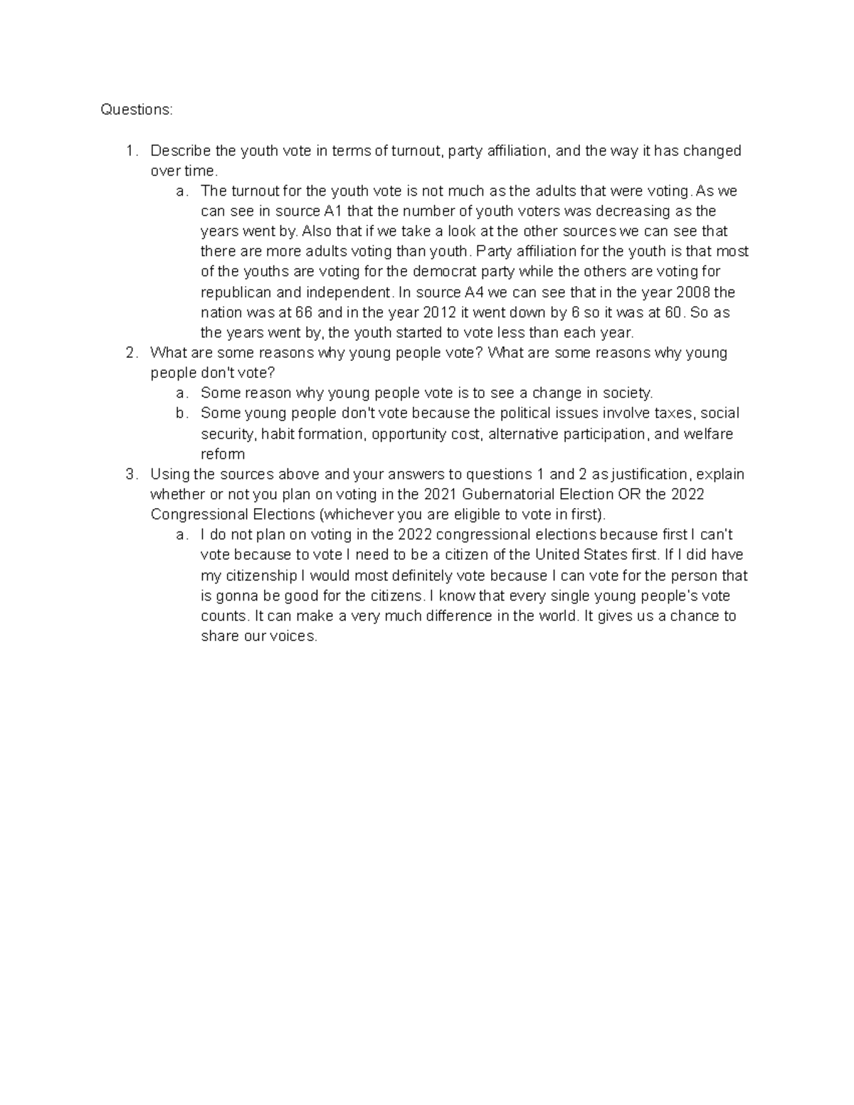 Voter Registration Inquiry Assessment - Questions: Describe the youth ...