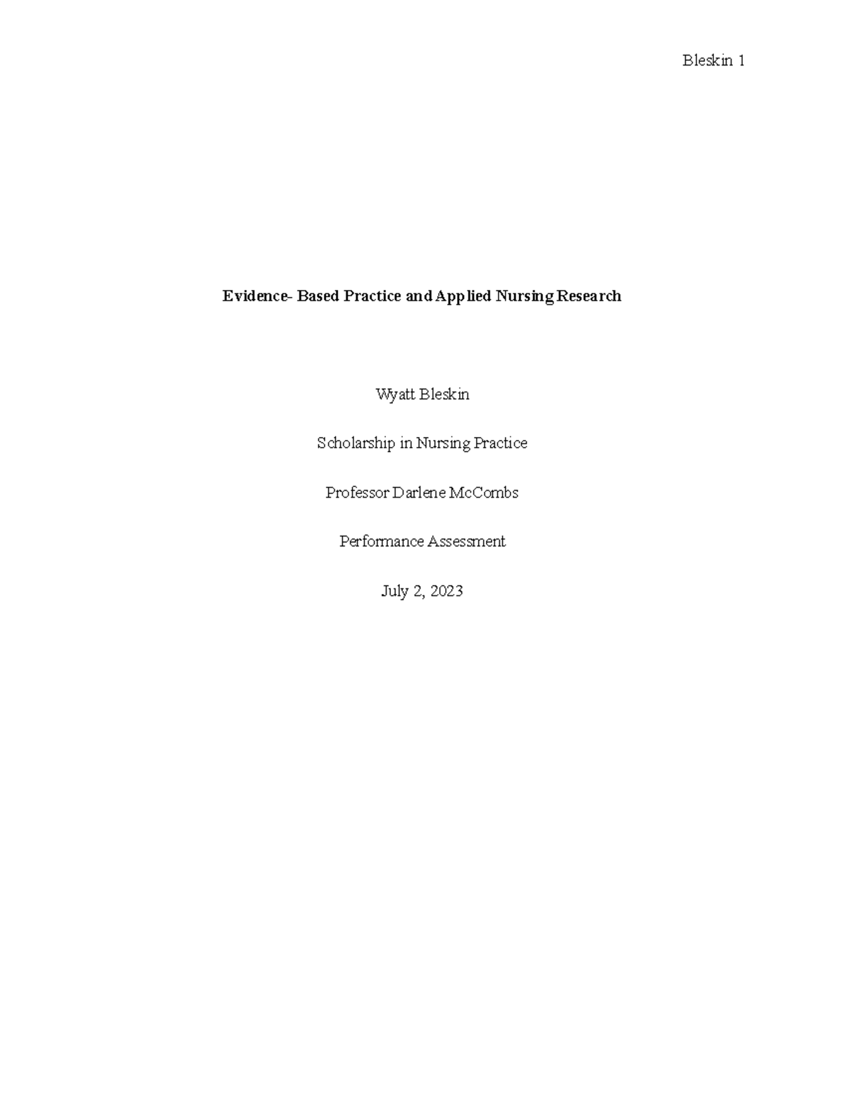 Evidence-Based Practice and Applied Nursing Research - Evidence- Based ...