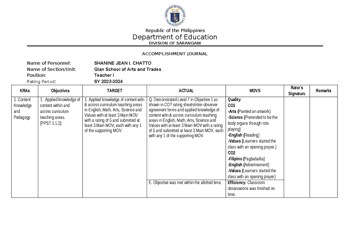Chatto Journal-OF- Accomplishments Mid-yea-2023-2024 - Department of ...