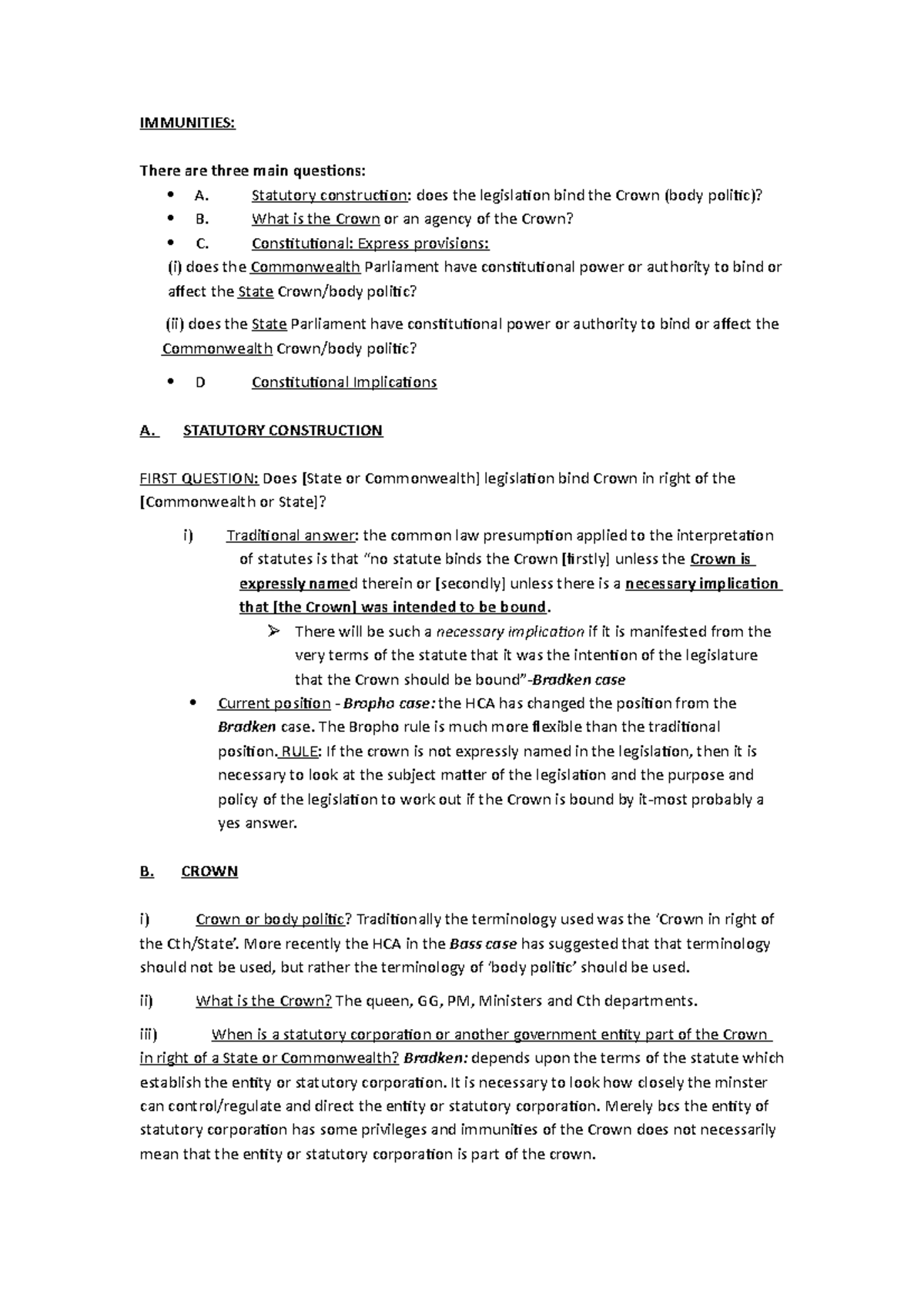 Immunities Concise IMMUNITIES There are three main quesions A
