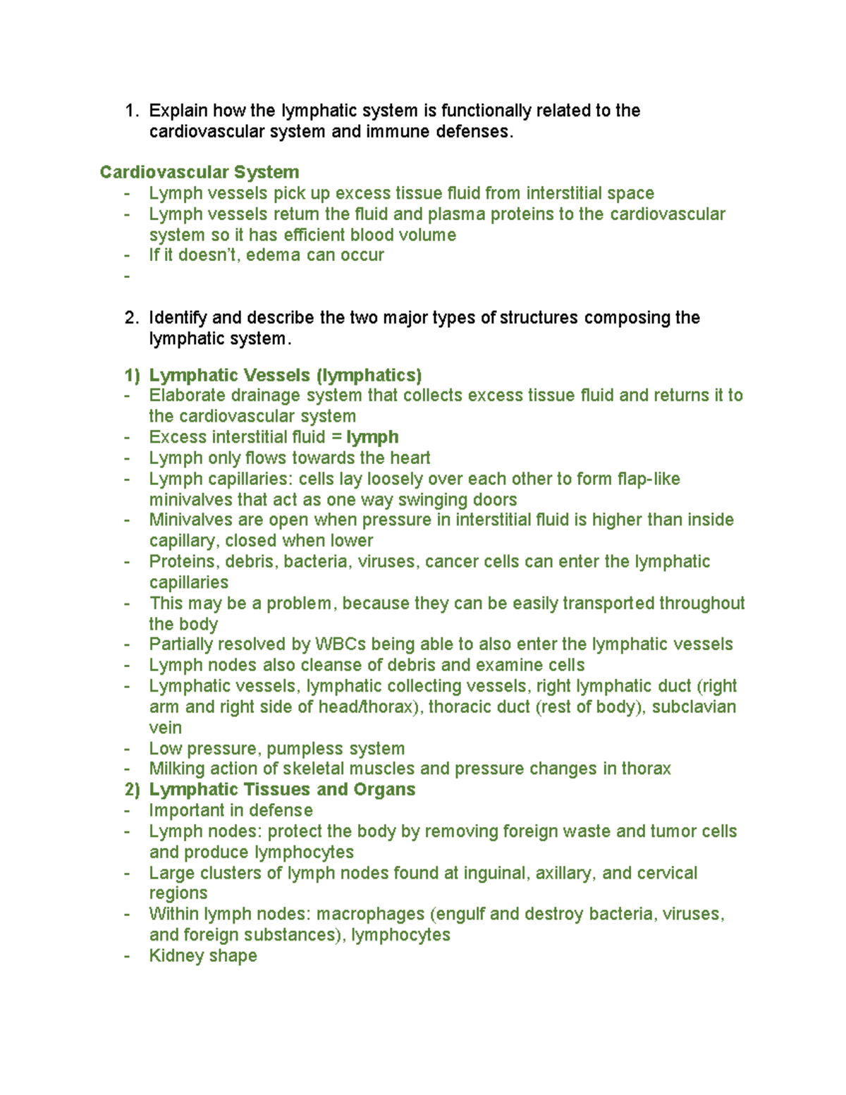 Lymphatic System - learning outcomes - Explain how the lymphatic system ...