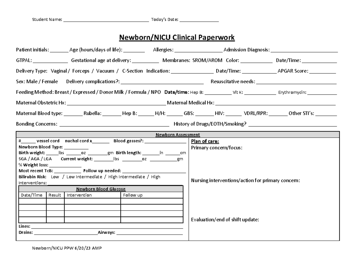 Newborn-NICU+Clinical+Paperwork - Newborn/NICU Clinical Paperwork ...
